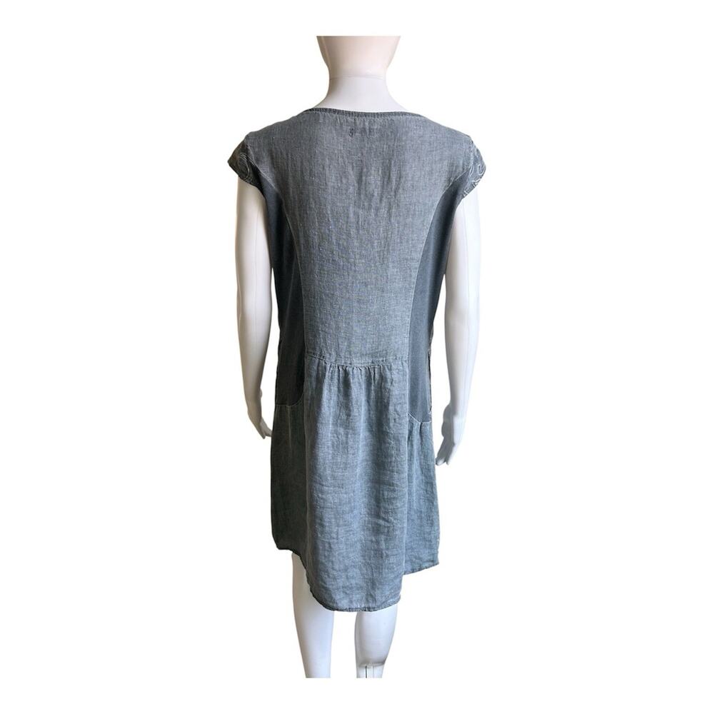 Lina Tomei 100% Linen Embroidered Shift Dress Women’s M Gray Made Italy - Picture 2 of 12